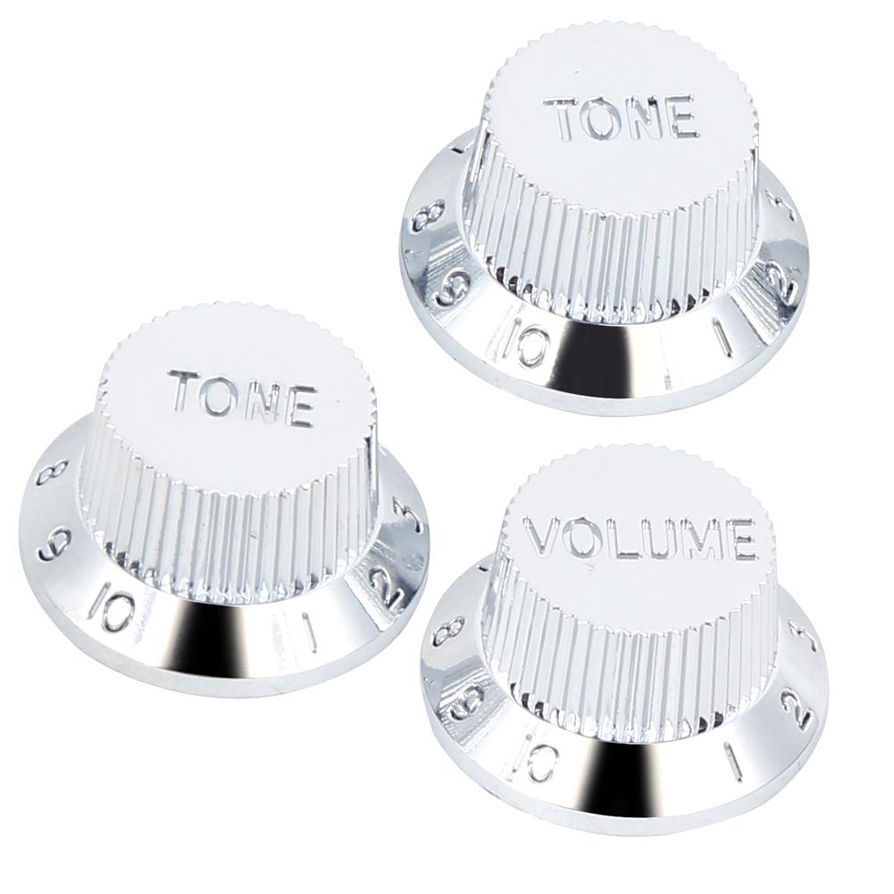 COSYHOME 3Pcs Guitar Potentiometer Knob Cap Volume Tone Buttons Silver for Electric Guitars
