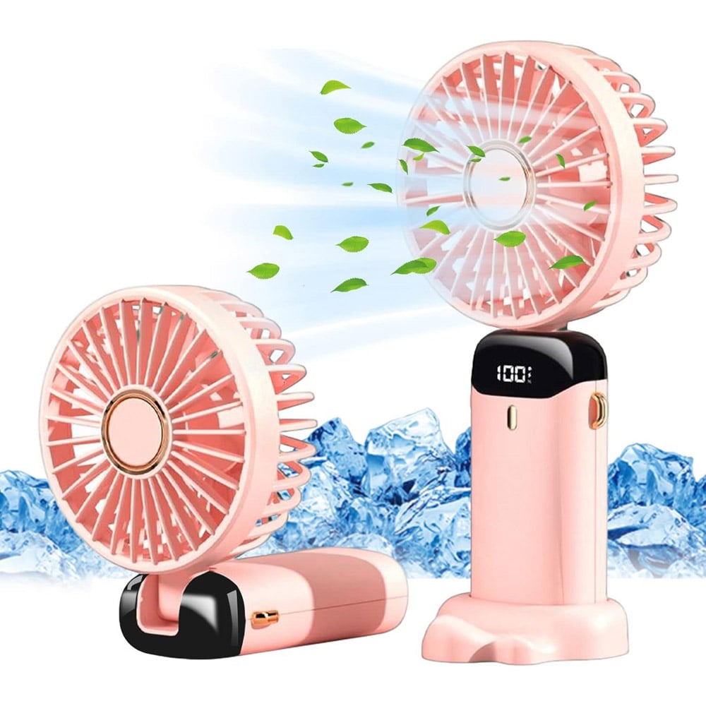 DYZI Pink Compact 2-In-1 Portable Travel Mini Handheld Desk Table Fan Usb-C Rechargeable