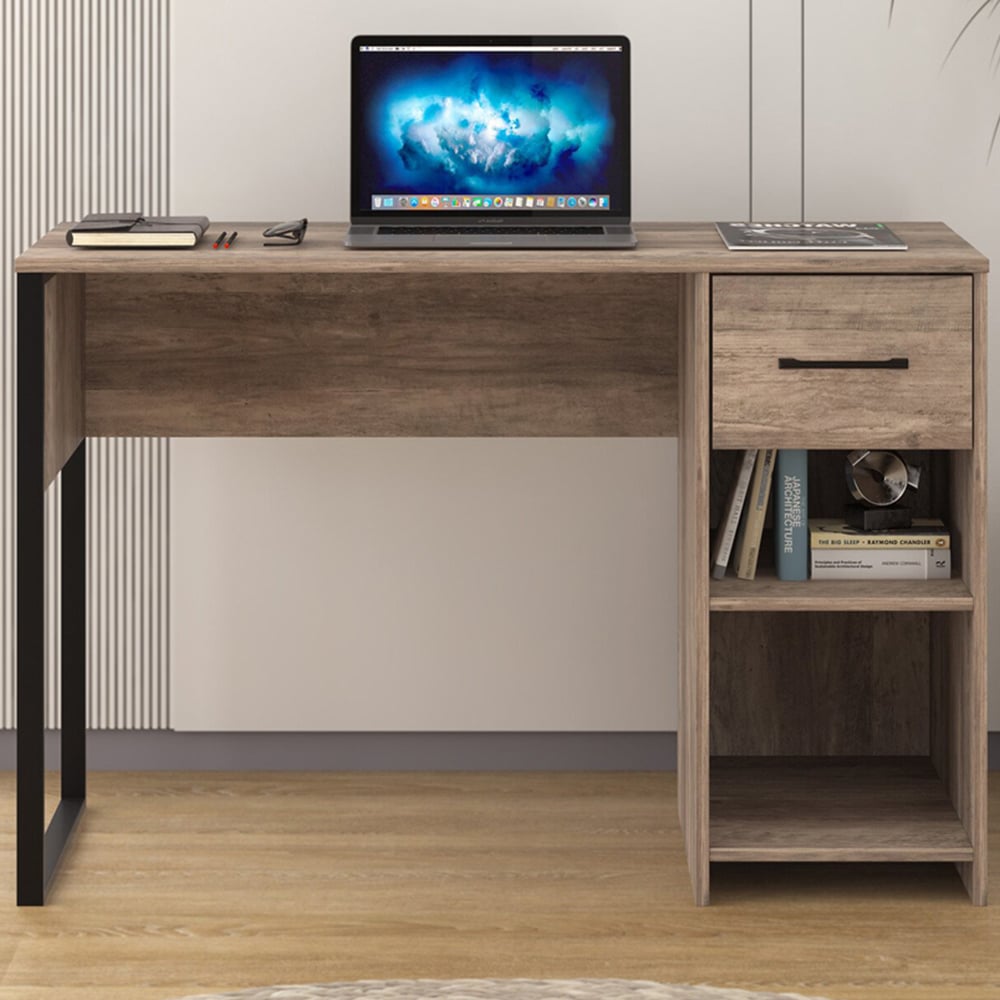 Wood & Metal Desk - Brown