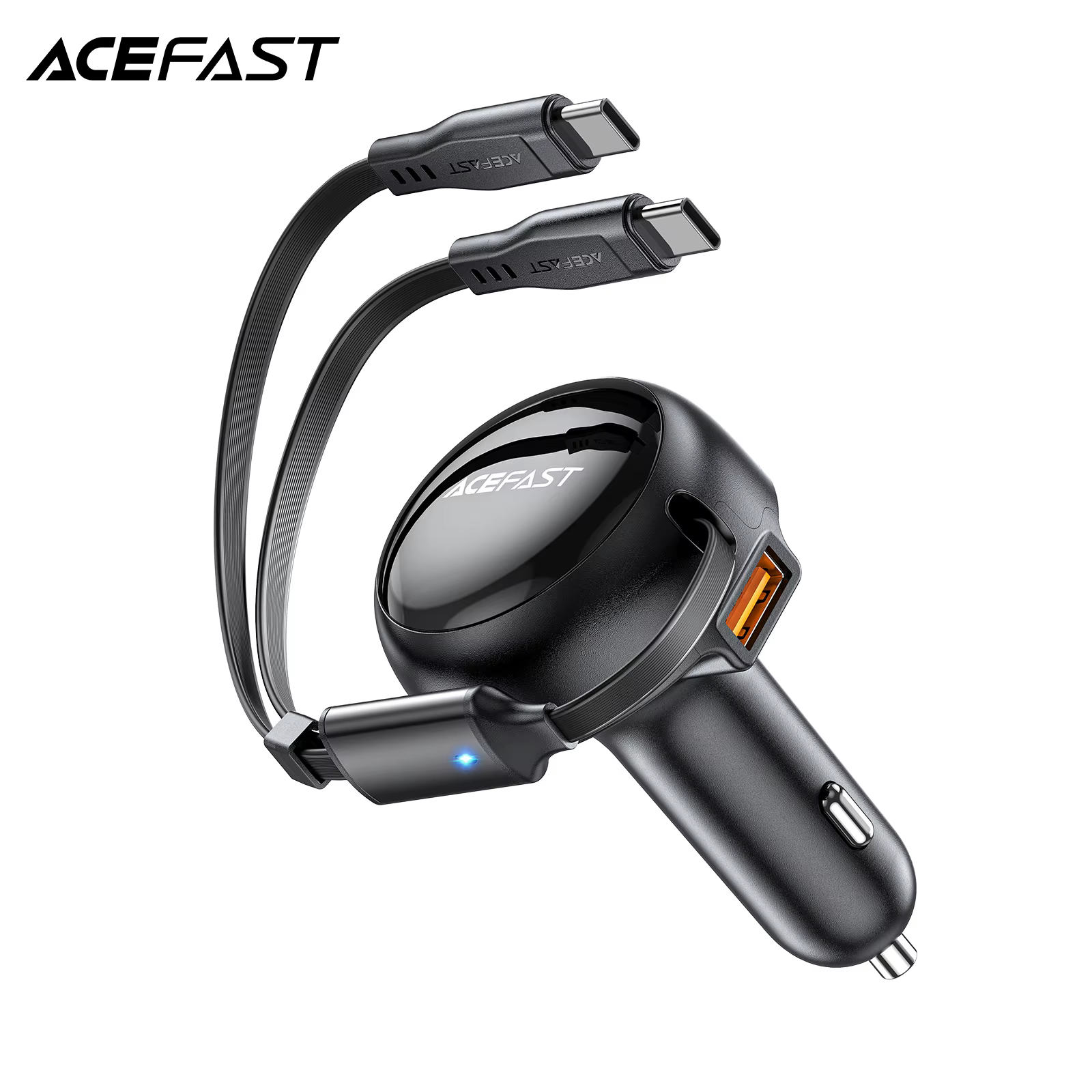 ACEFAST 2-in-1 53w Fast Charging Phone Charger In Car For Iphone 16/15 /14 Type C Retractable Cables