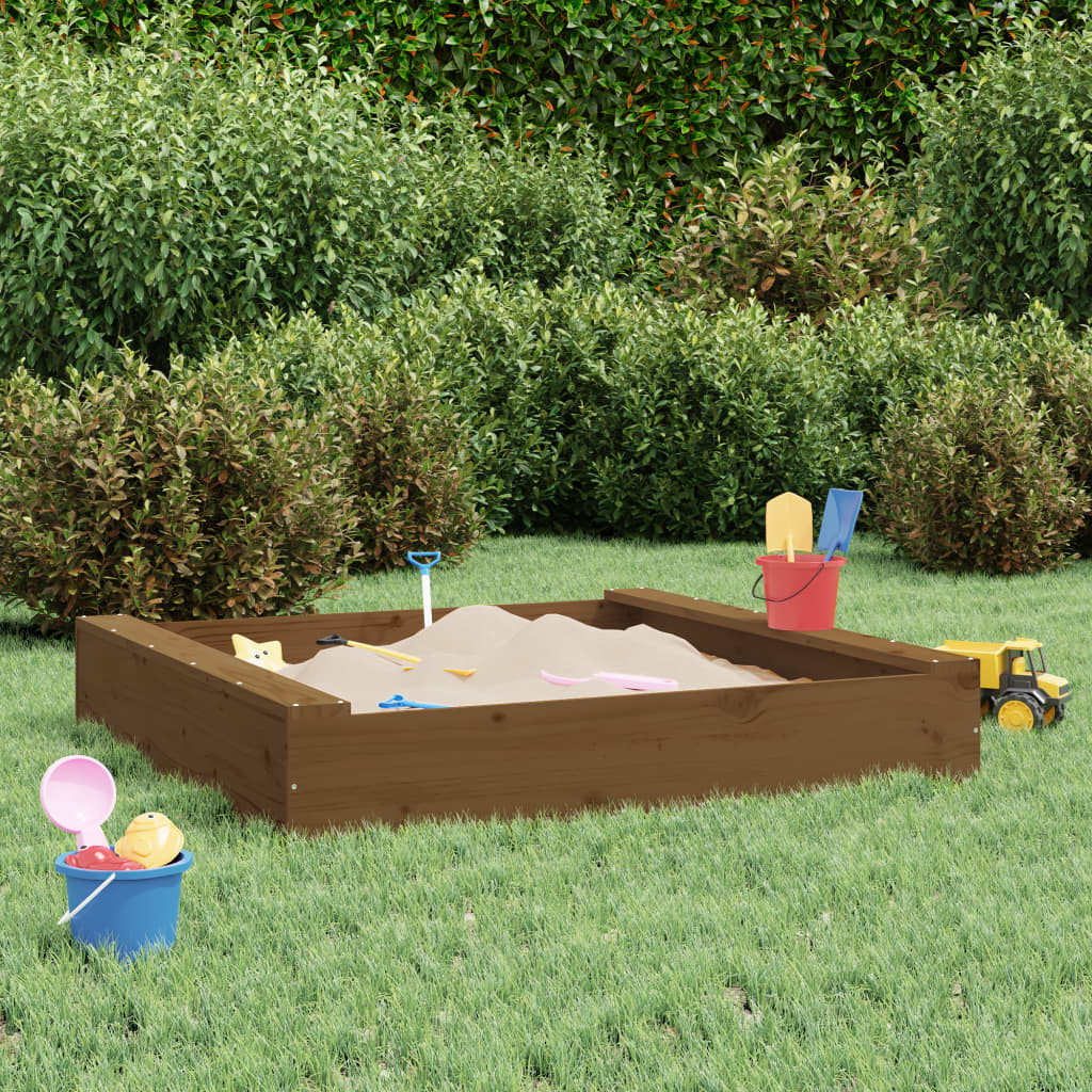 VidaXL (honey brown pine, 111 x 111 x 20 cm) vidaXL Sandbox with Seats Kids Toy Outdoor Sandpit Square Solid Wood Pine
