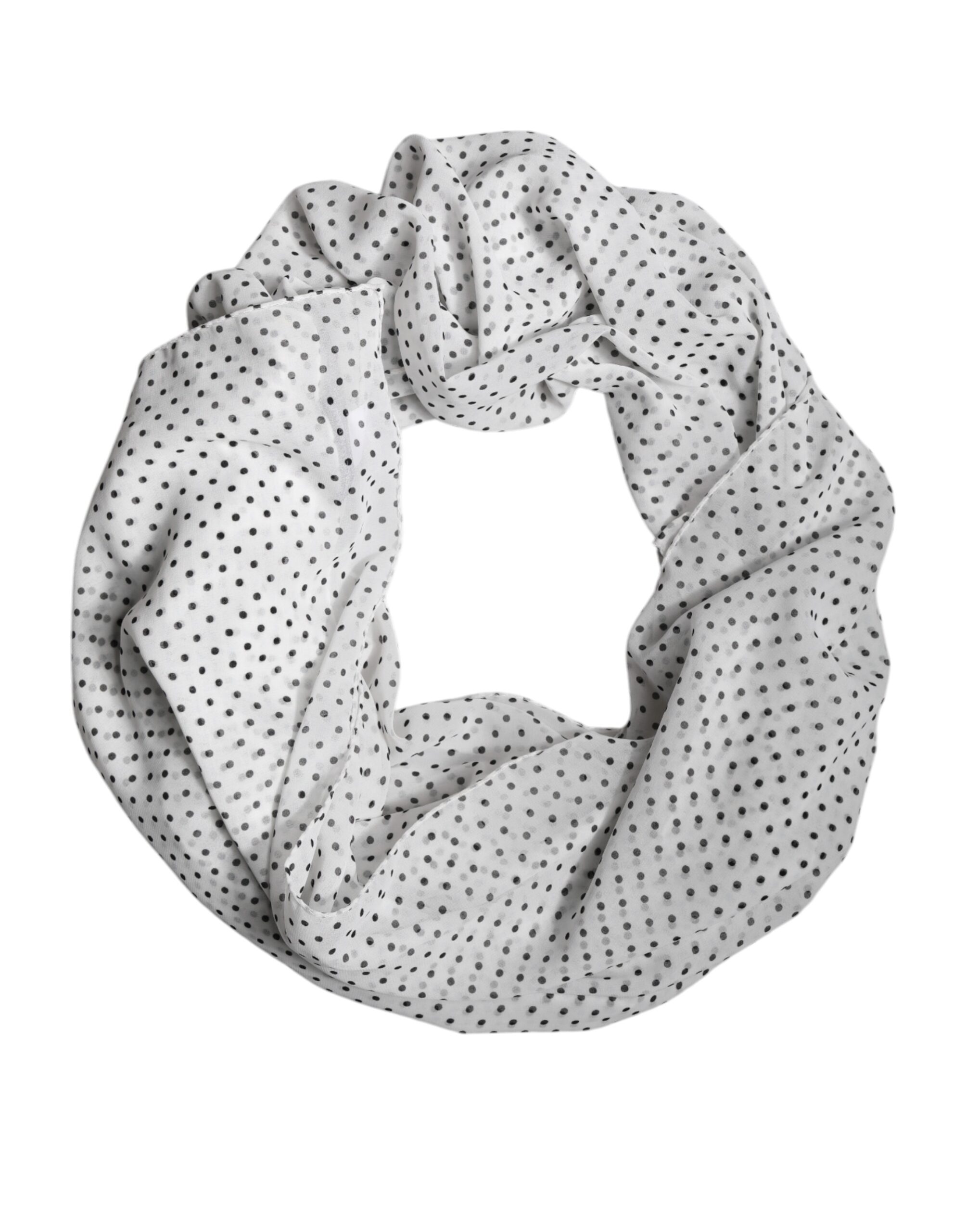 DOLCE & GABBANA Polka Dot Silk Scarf Wo - White Scarves