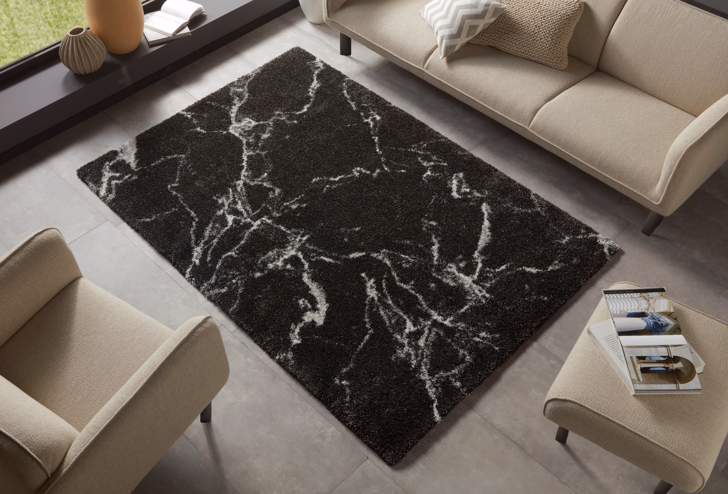 MINT RUGS Mayrin Design High Pile Shaggy Black/White Rug white