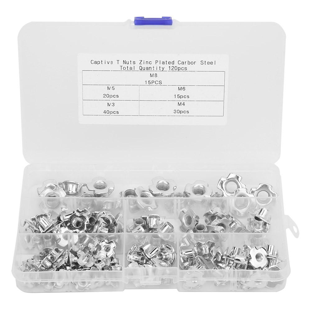 Vestidos 120Pcs Tee Nut Set Carbon Steel Galvanized Wood Board Furniture Hardware Accessories