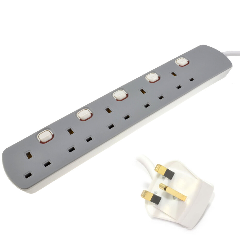 Kenable 5 Gang Mains Extension Lead 5 Way UK Power Sockets Switched 10m