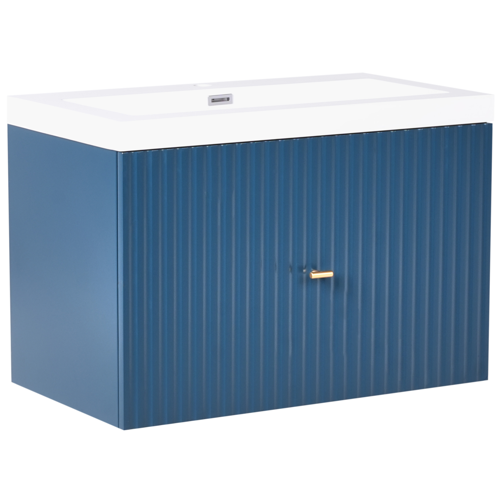 Beliani Wall Mounted Vanity Unit with Basin LAGO with Gold Handle 80 cm Dark Blue