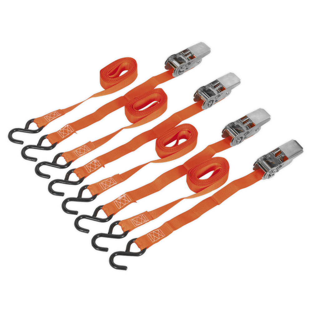Sealey Ratchet Tie Down 25mm x 4m Polyester Webbing with S Hooks 500kg Load Test