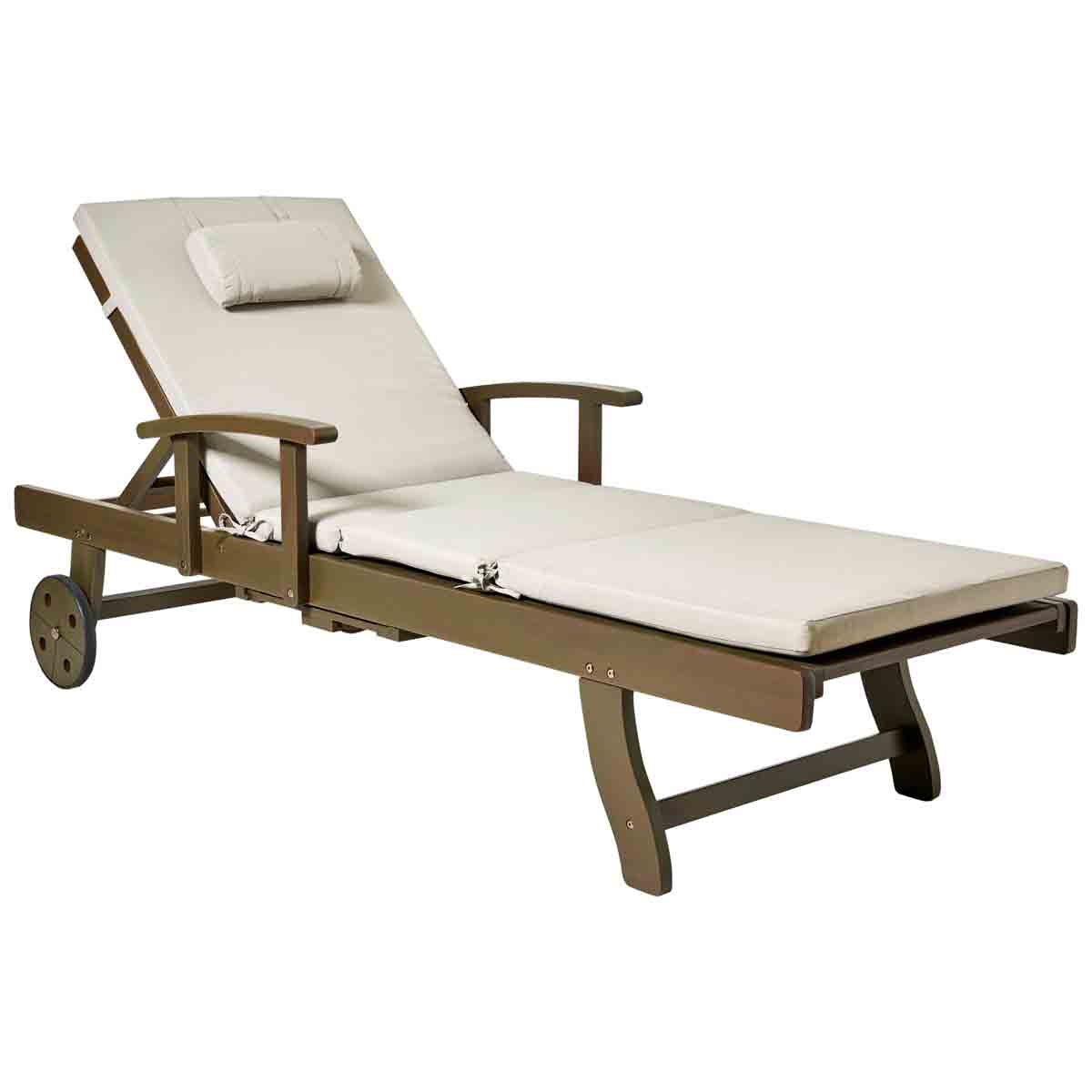 Beliani Sun Lounger With Cushion Amantea Premium Acacia Wood Taupe