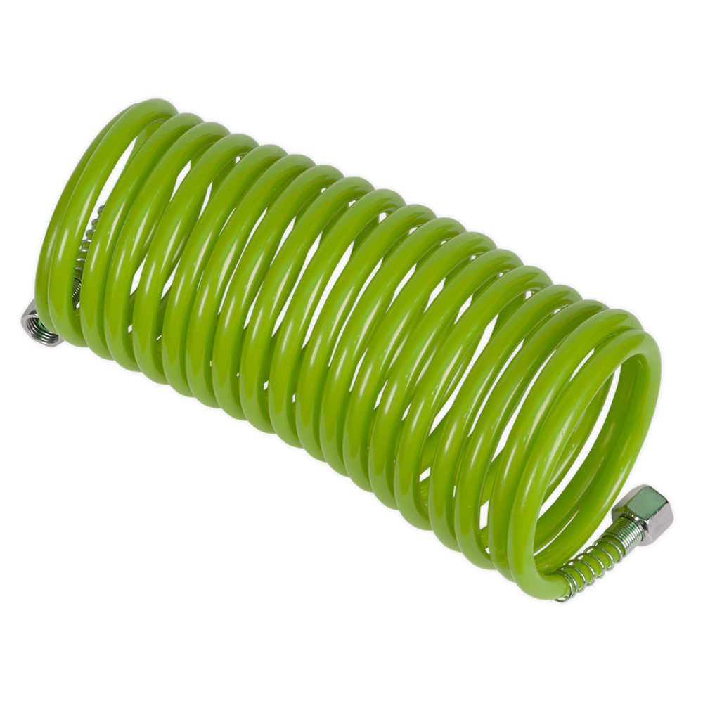Sealey Pe Coiled Air Hose 5m X 5mm With 1/4" Bsp Unions - Green