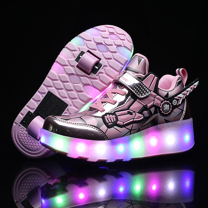 Angel Ting Runaway Shoes Charging Men and Women Children Adult Roller Skates Ultra-light Wheels Shoelace Switch LED Light Shoes 36
