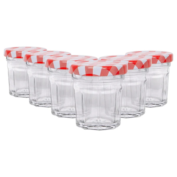 Argon Tableware 30ml Glass Jam Jars with Lids - Pack of 6 - Red Gingham Lid