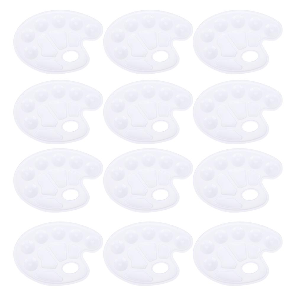 GoolRC 12Pcs Plastic Paint Tray Palettes White 10‑Hole Watercolor Mixing Painting Accessories