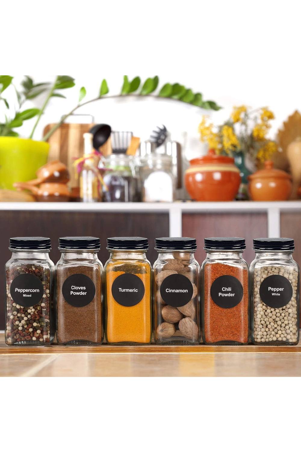Living And Home 24/12Pcs Glass Spice Jars Spice Bottle Salt Seasoning Jars with Metal Screw Lid in Black | Size: 24 Pack