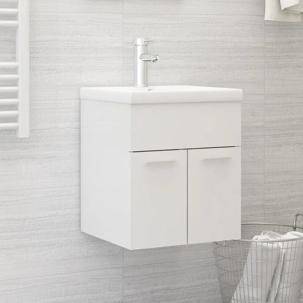 VidaXL Sink Cabinet with Built-in Basin High Gloss White Chipboard