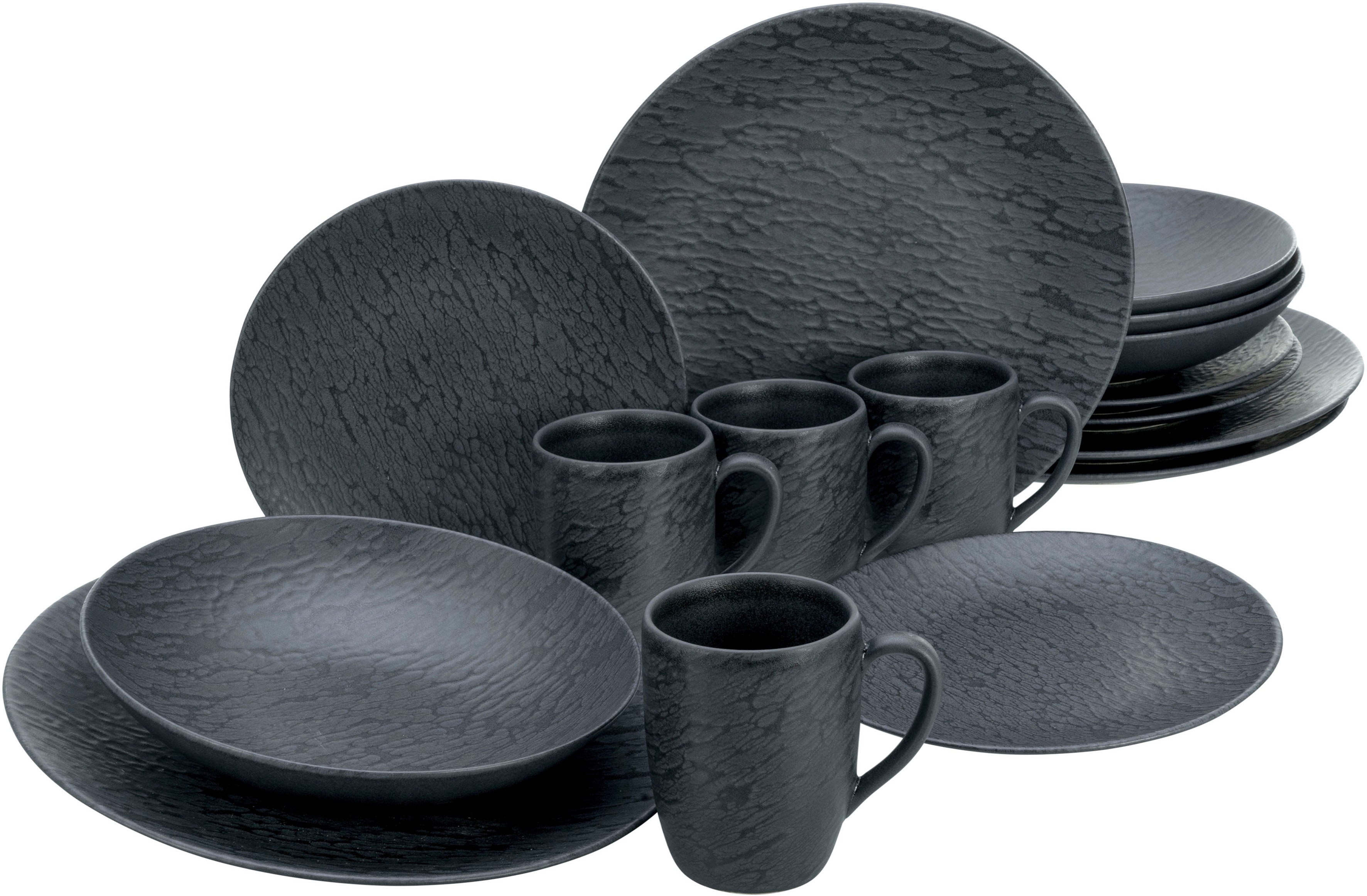 Creatable 20539, Slate Black collection, 16 piece dinnerware set black