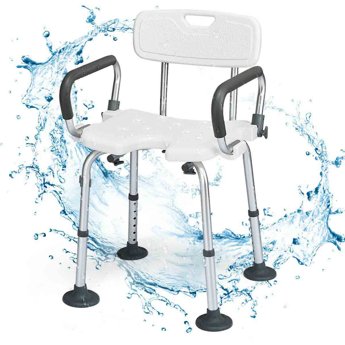 Costway Shower Stool with Removable Arm and Back Rests. Adjustable Height