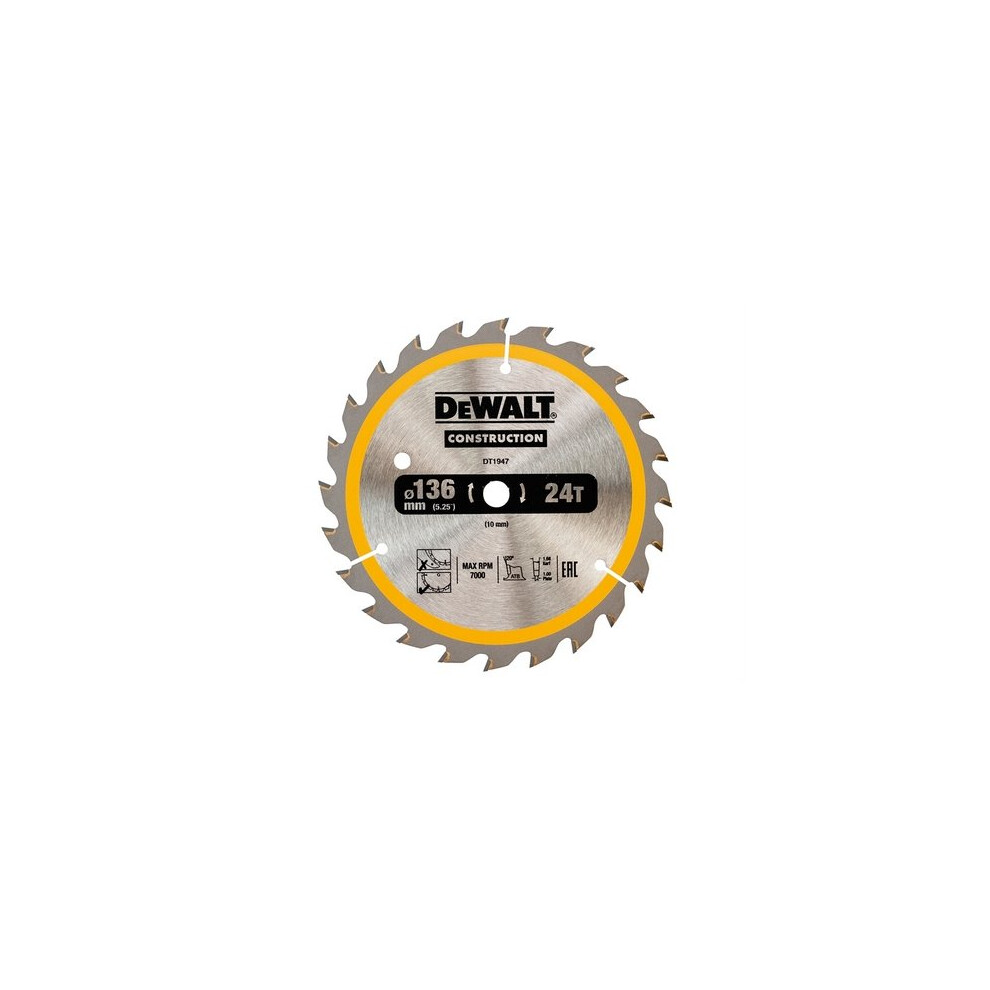 DeWALT Cordless Construction Trim Saw Blade 136 x 10 mm x 24T