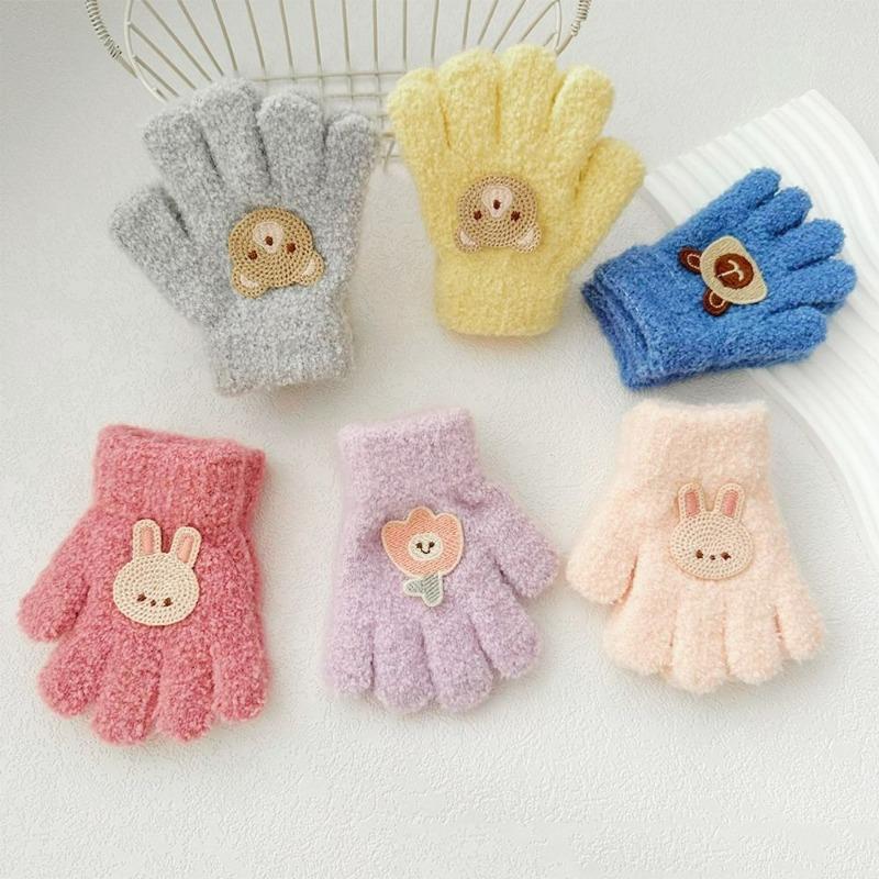 Love Home Garden Cute Gloves Cartoon Full Fingers Mittens Warm Gloves Autumn Solid Color Fluffy Knitted Mittens Thicken Bow Outdoor Gloves