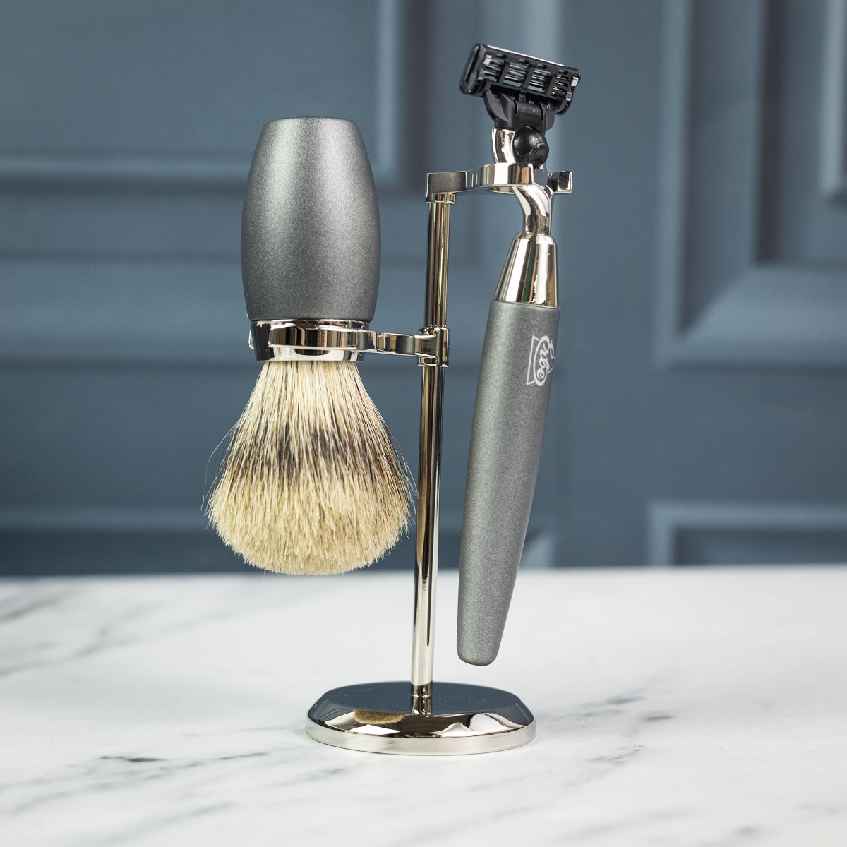Erbe Solingen Three Piece Mach3 Shaving Set - Black Marbled Resin - can be Engraved or Personalised