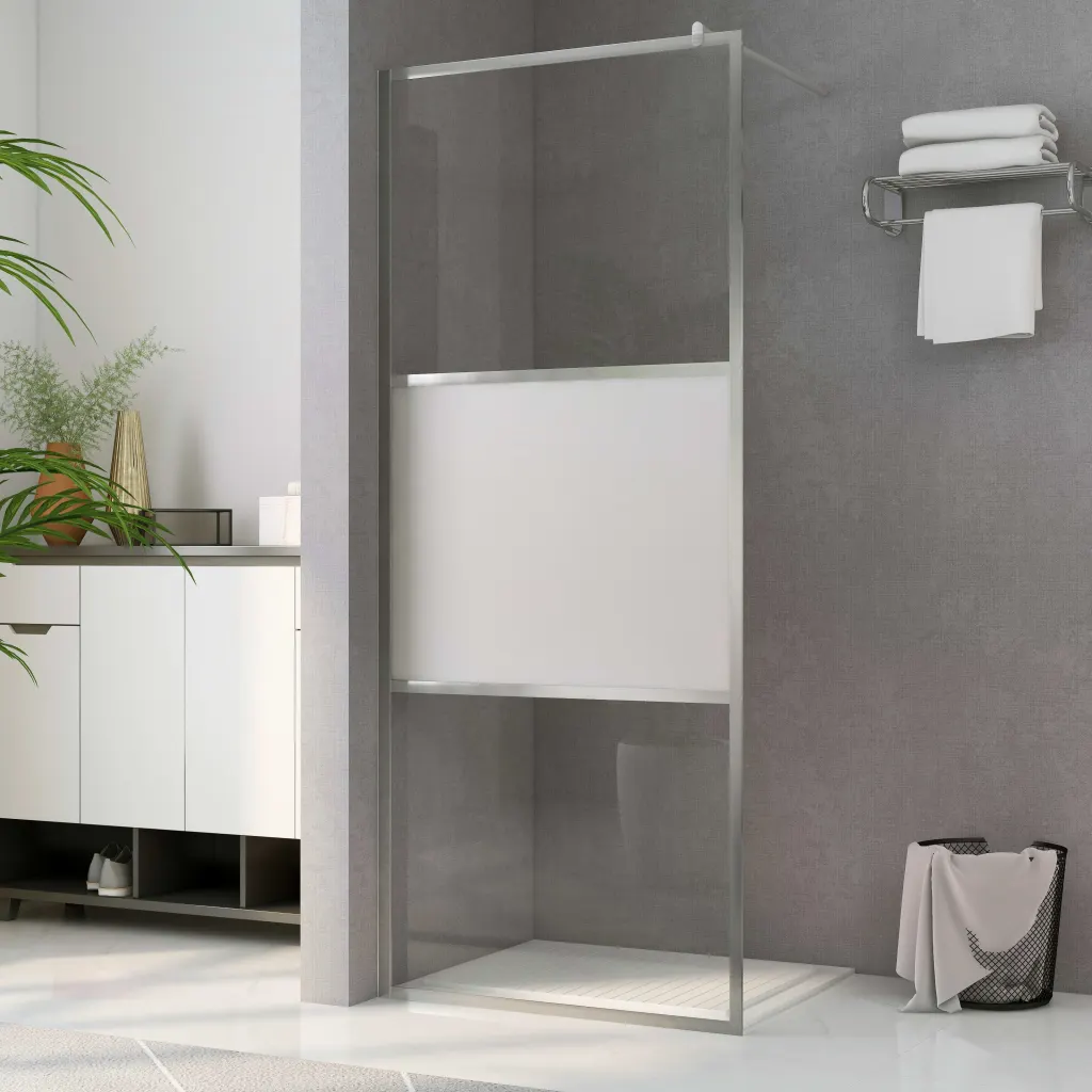 VidaXL Walk-in Shower Wall with Half Frosted ESG Glass 90x195 cm