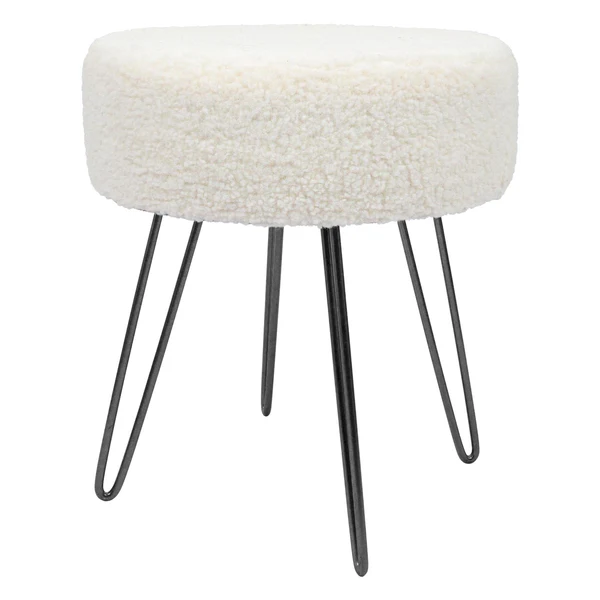 Harbour Housewares Cream H41 x D35cm Round Boucle Footstool - Black Legs