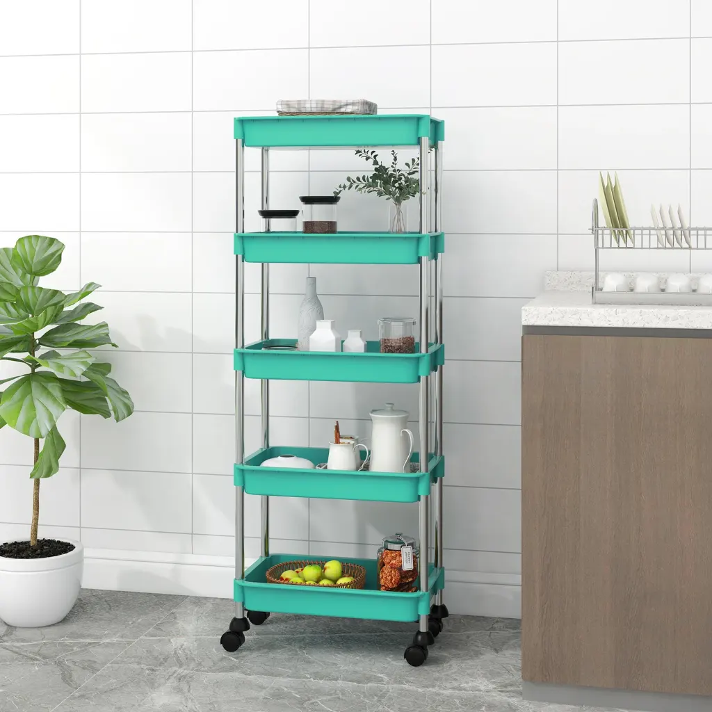 VidaXL 5-Tier Kitchen Trolley Turquoise 40x22x116 cm Iron and ABS