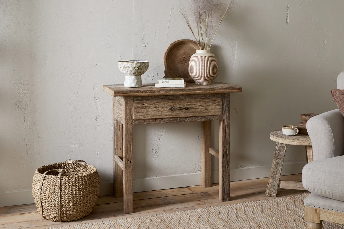 Nkuku Ibo Reclaimed Wood 1 Drawer Console Table | Tables | Natural