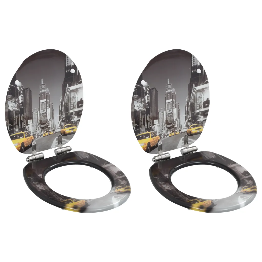 VidaXL WC Toilet Seats 2 pcs with Soft Close Lids MDF New York Design