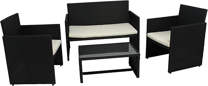 GARDEN FRIEND Salotto salottino da esterno simil rattan nero divano 2 poltrone tavolo Valencia