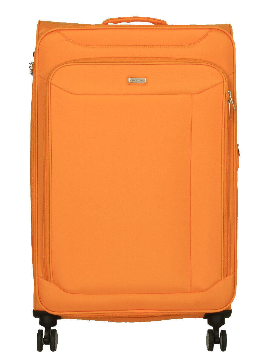 Infinity Leather Unisex Lightweight Yellow Suitcase 4 Wheel Luggage Travel Cabin TSA Soft Bag - Orange - Size Large