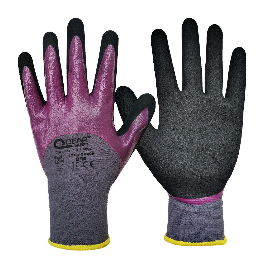 Binchi Protective Equipment QearSafety Nitrilr Rubber Knuckle Coated Work Safety Gloves, Oil/Greasy Resistance, Abrasion, Anti-slip S