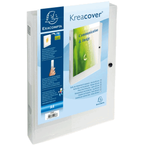 Exacompta Kreacover® Filing Box with Press Stud Closure And Clear Front Pocket A4 240 x 330 x 40 mm Chromaline Polypropylene Transparent White