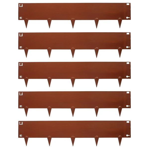5pc Steel Lawn Edging Set - 5m x 16cm - Brown