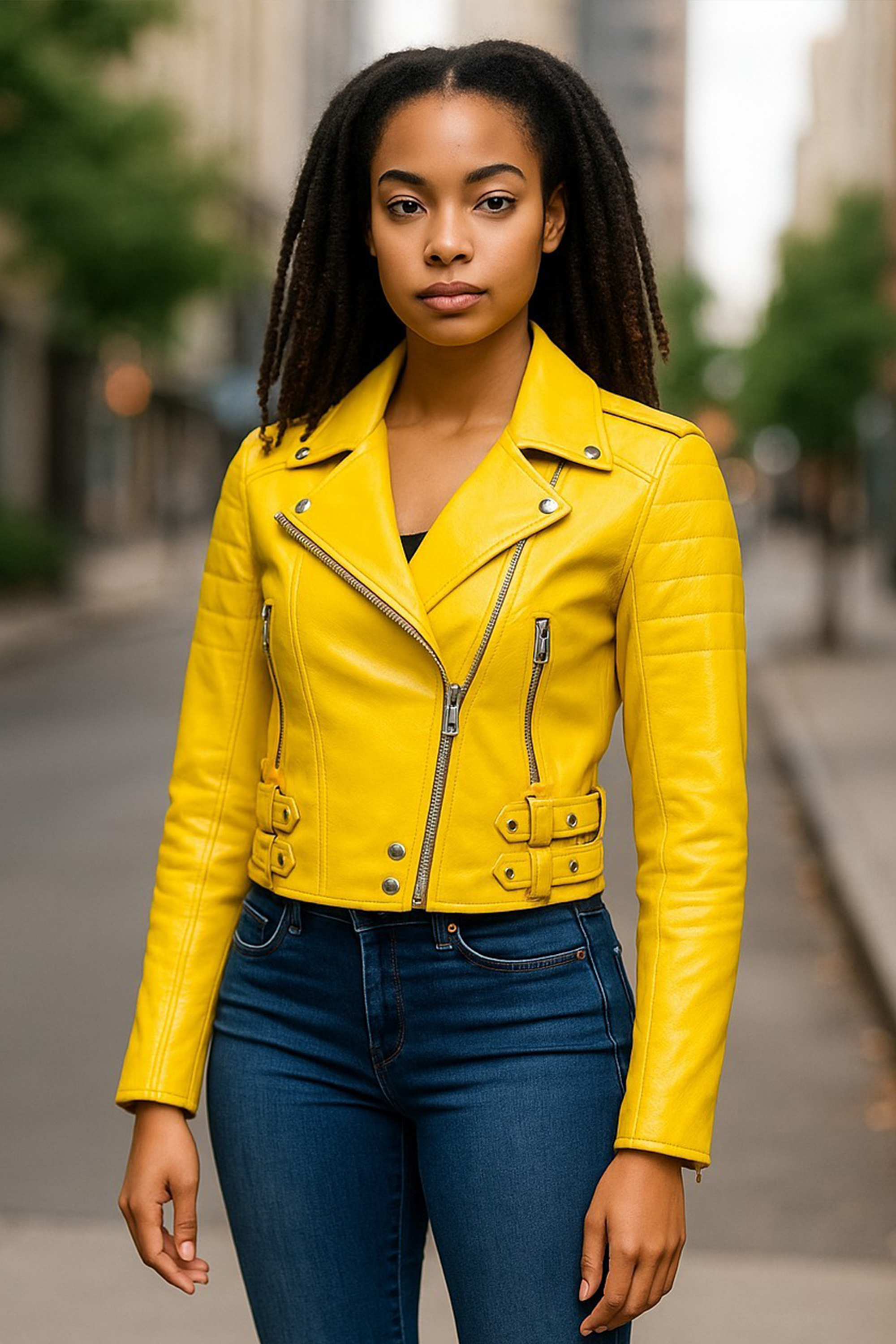 Infinity Leather Cropped Brando Leather Biker Jacket-Durban