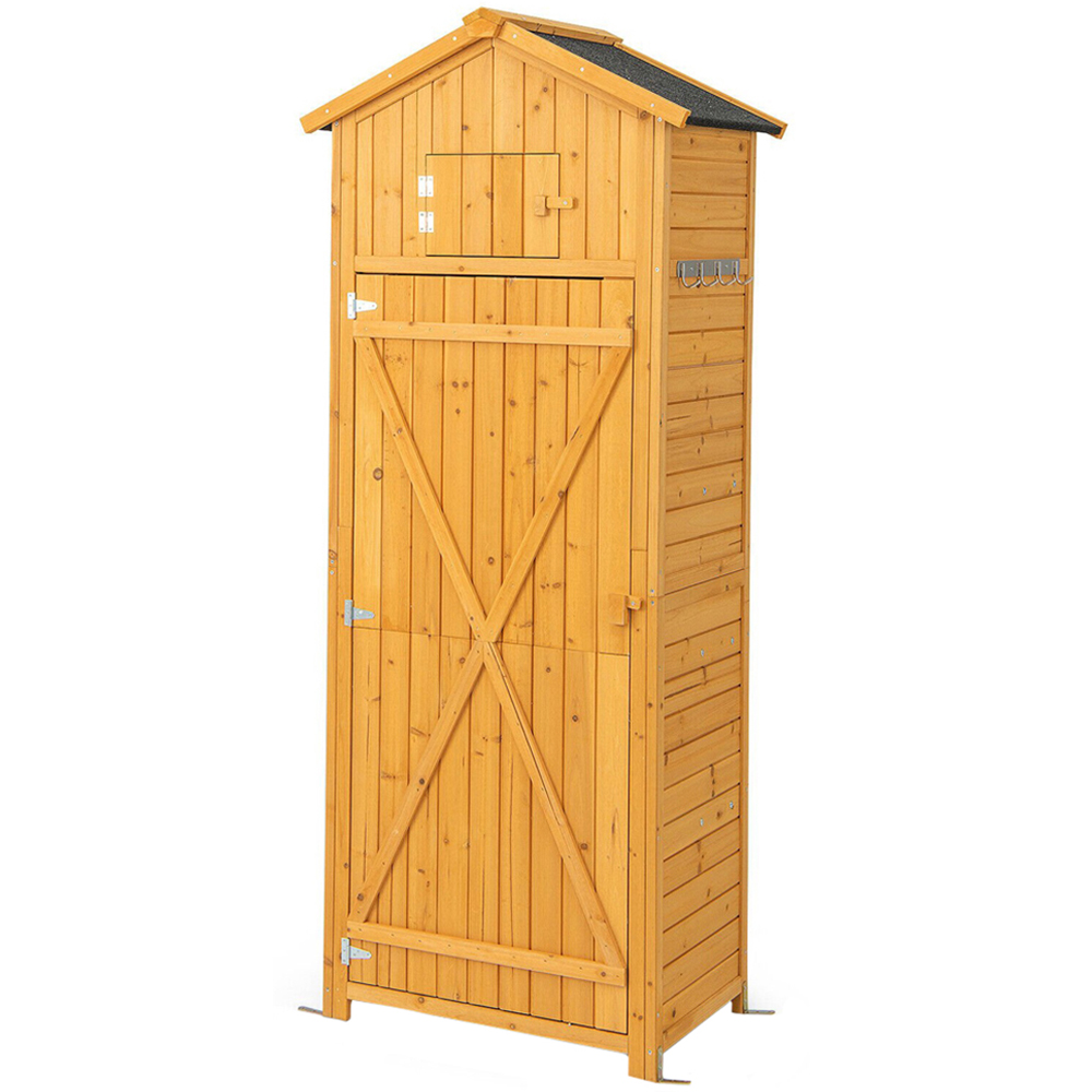 Costway Natural Tall Outdoor Storage Cabinet with Lockable Doors and Foldable Table
