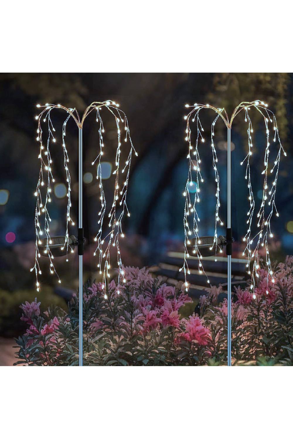 Living And Home 120 LED Solar Willow Tree Garden Spike Light, 2 Lighting Modes, 6500K Daylight in Black