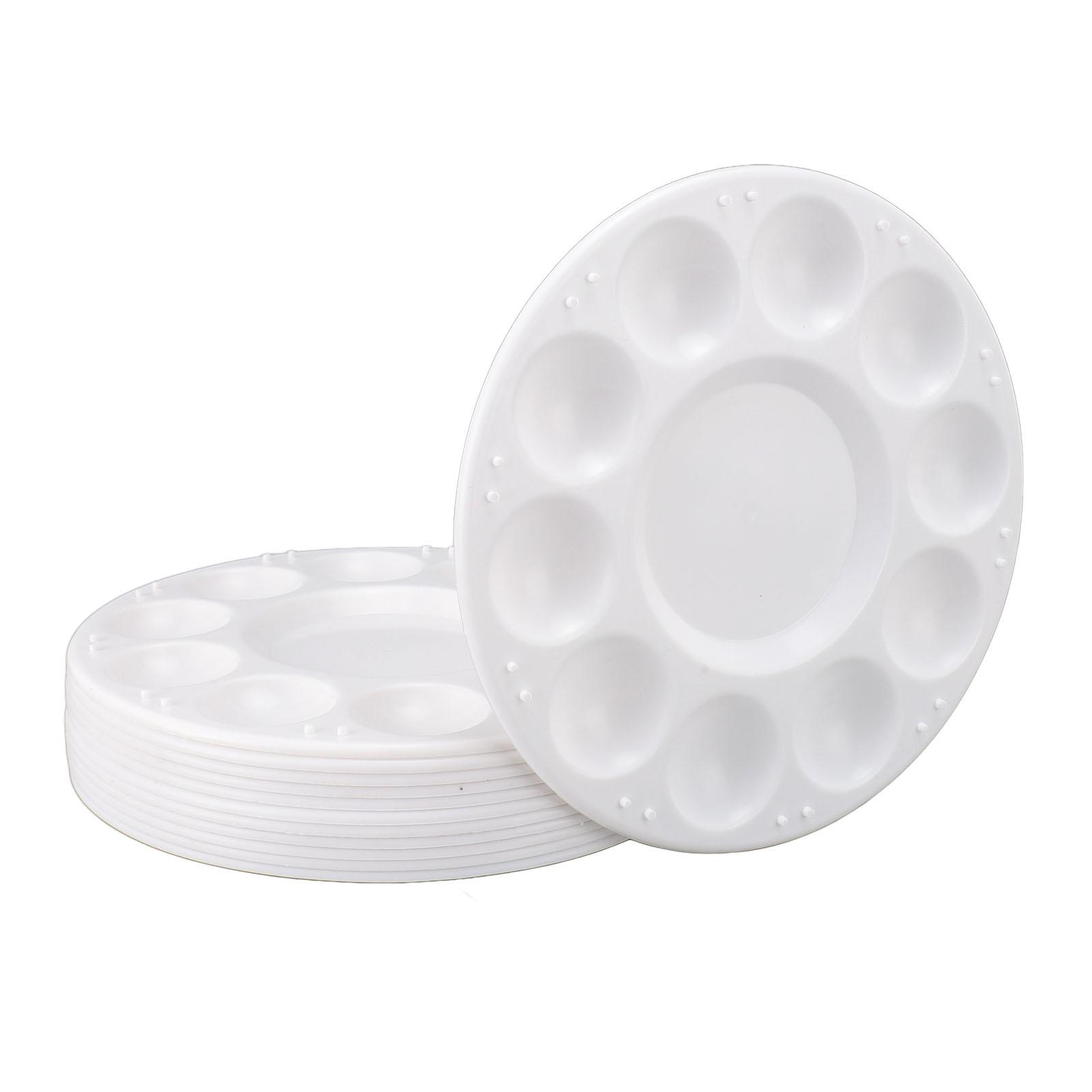 GoolRC 12Pcs Paint Tray Palettes 10 Wells Round Paint Tray Plastic Paint Pallet Painting Palette for Kids