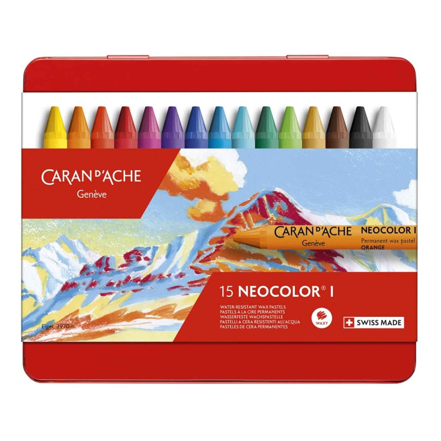 Caran D Ache Caran d'Ache Neocolor I Water Resistant Wax Pastels (Tin of 15)