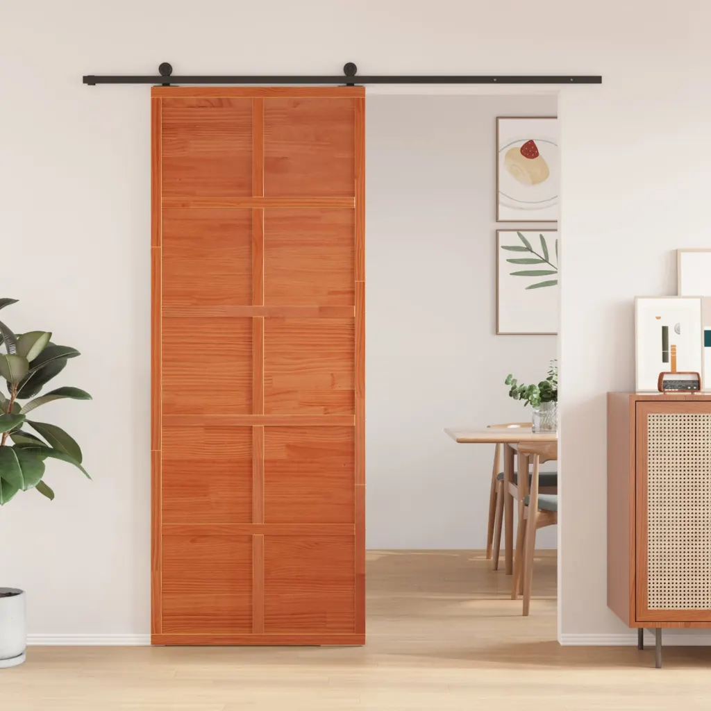 VidaXL (wax brown, 80 x 208 cm) vidaXL Barn Door Hanging Sliding Door Home Internal Barn Door Solid Wood Pine