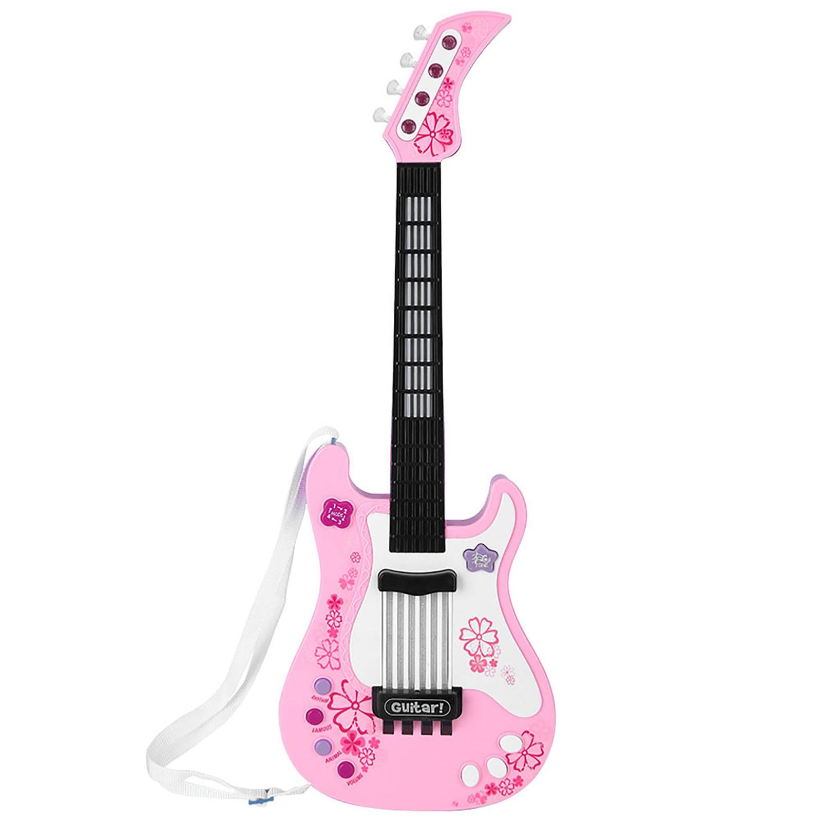 Neoglint Multifunctional Kids Bass Guitar Toy Children Light Musical Instrument Toy Pink pink