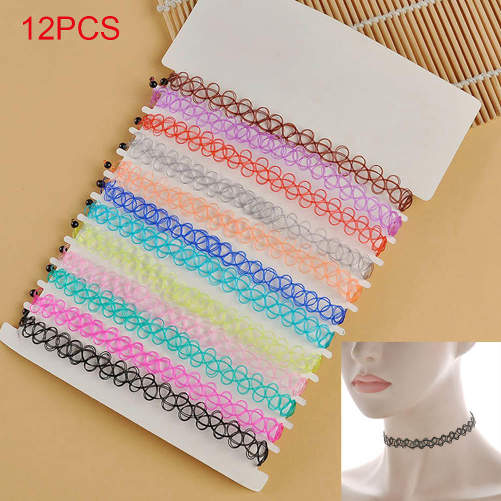 Love Home Garden 12pcs Hot Sale Vintage Chokers Necklaces For Women Stretch Tattoo Necklaces Elastic Chocker Simple Trendy Girls Short Pendant