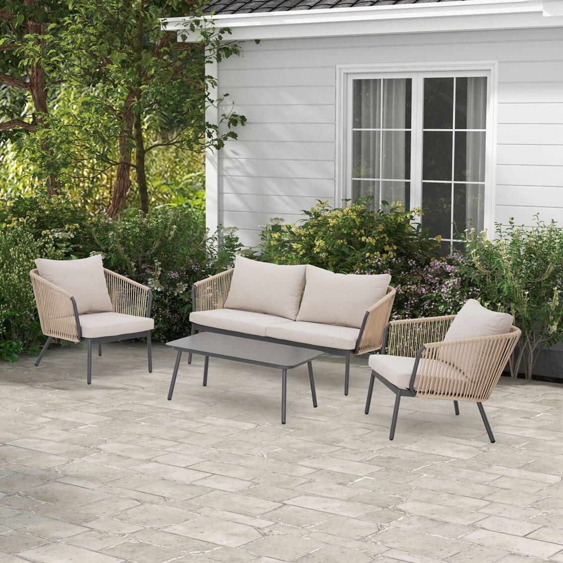 Malay Oxford 4 Piece Sofa Set - Cream