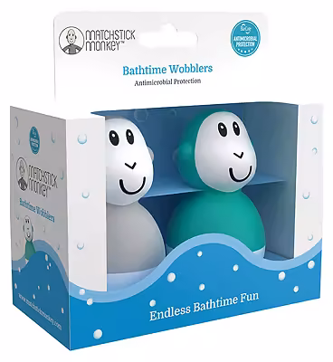 Matchstick Monkey Bathtime Wobblers - Cool Grey & Green