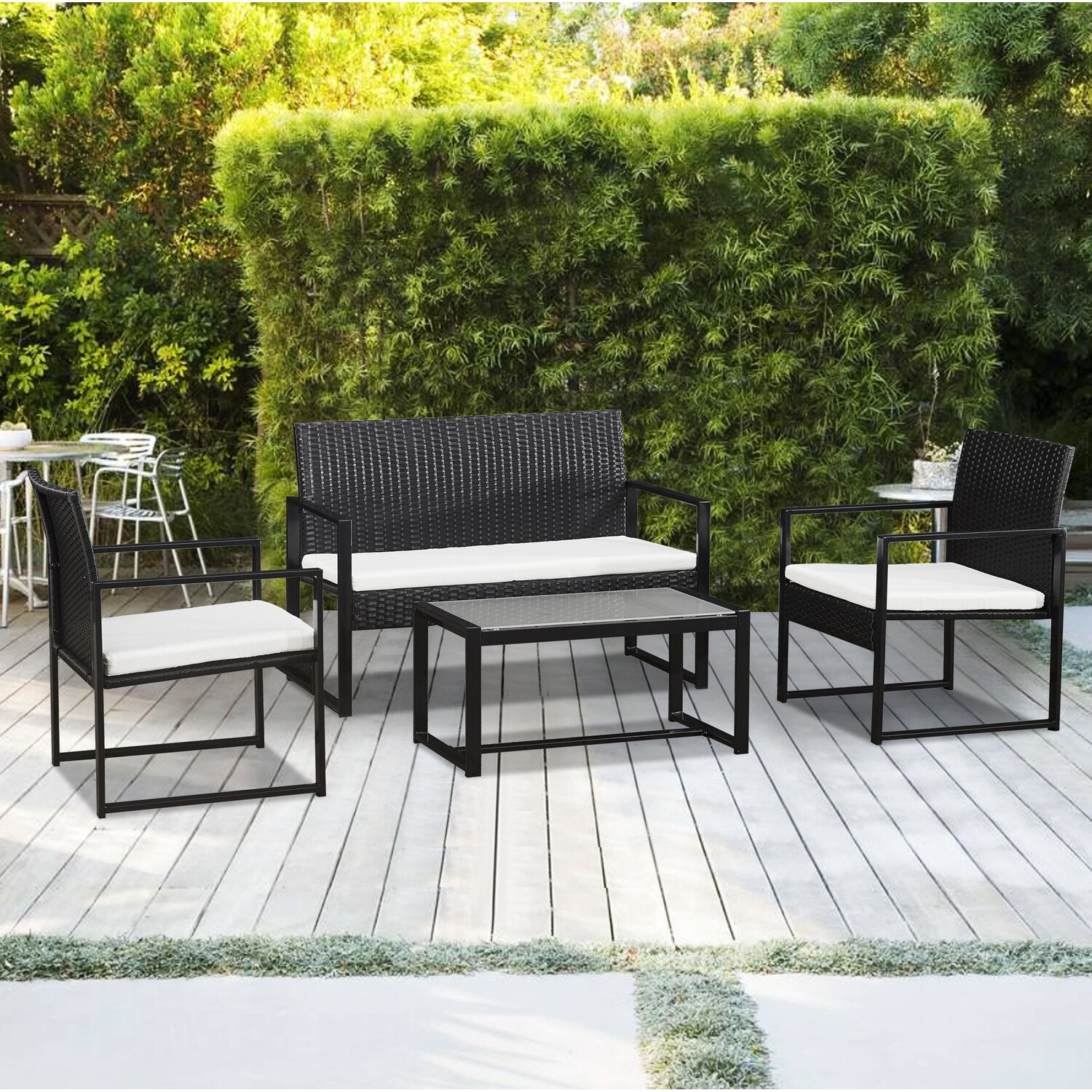 Outdoor Essentials 4 Piece Steel and Rattan KD Sofa Set - Black