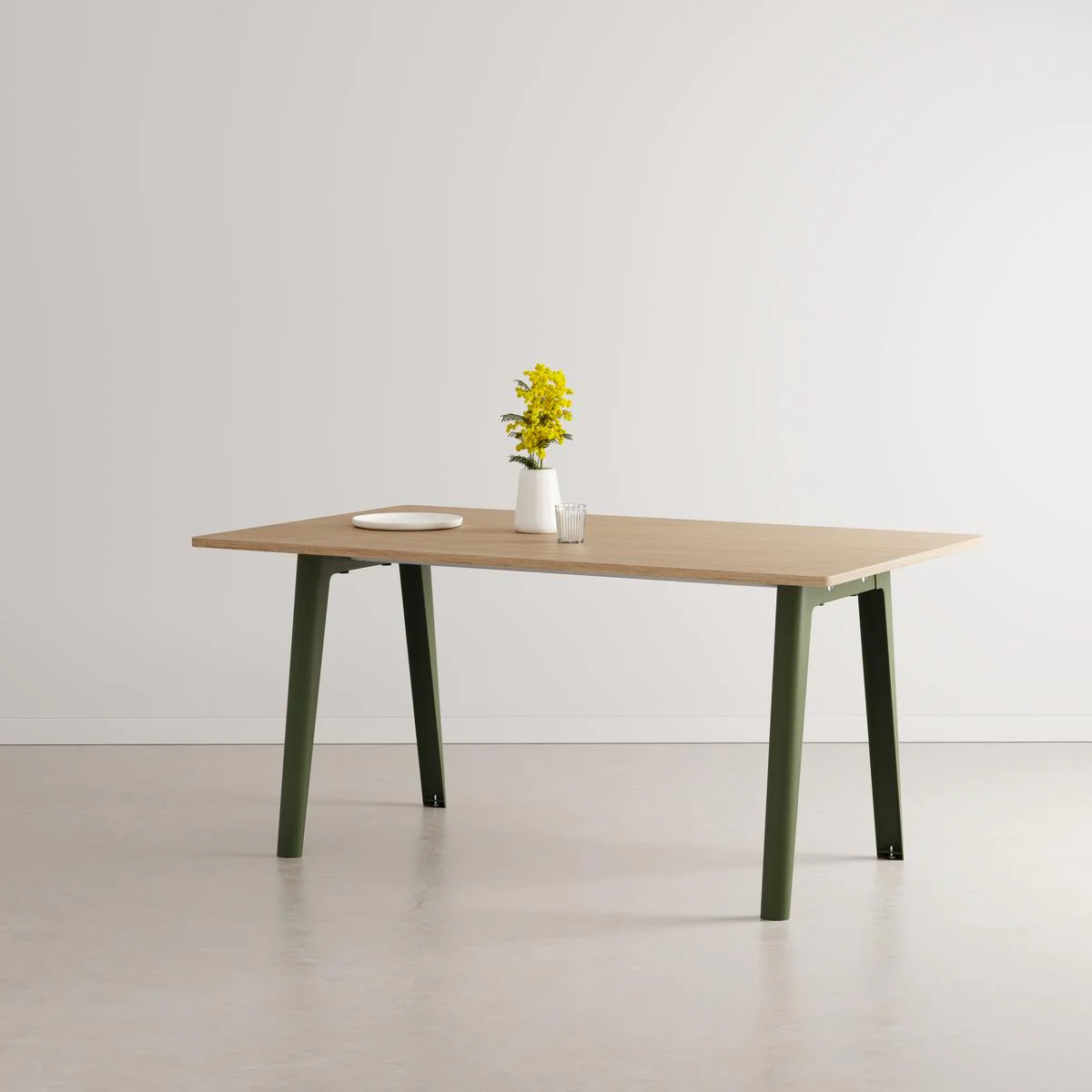 Tiptoe New Modern Dining Table - Rosemary green / Recycled oak / Medium : 160cm Rectangular Dining Tables Wooden Dining Tables Designer Furniture From