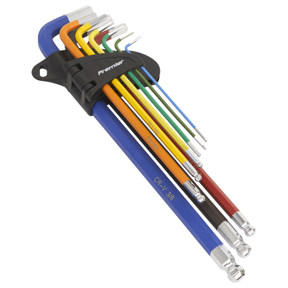Sealey AK7198 Anti-Slip Extra Long Ball-End Hex Key Set 9pcs - Imperial