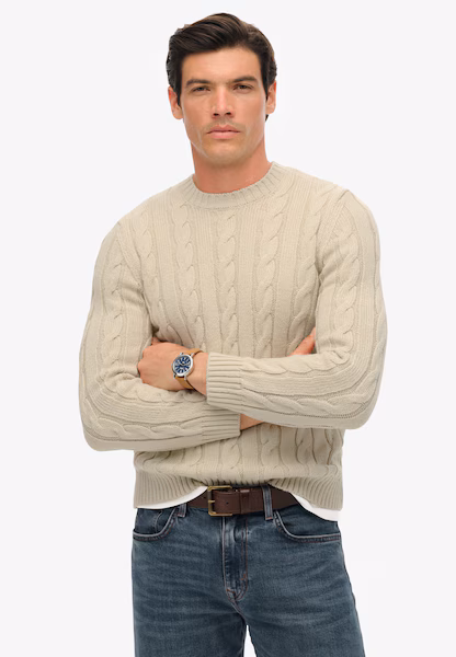 Superdry Men's Superdry Mens Jacob Cable Knitwear Jumper - Cream - Size: 2XL