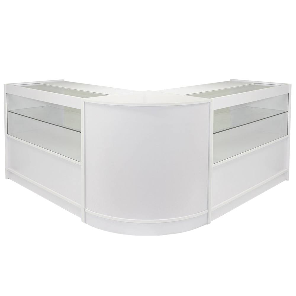 MonsterShop Gemini Shop Counters Set & Glass Retail Showcase Cabinet Display, Brilliant White