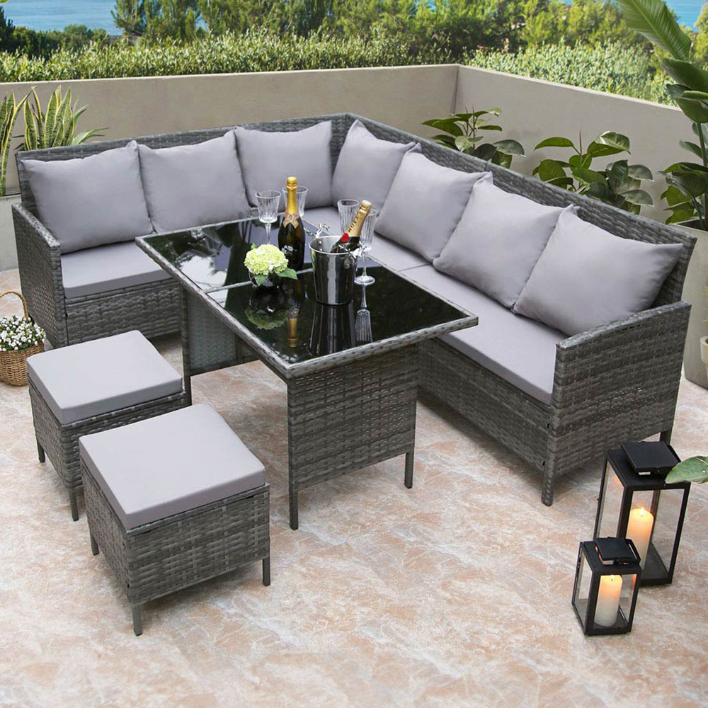 Rosalind Wheeler Kissner Rattan 7 - Person Seating Group gray