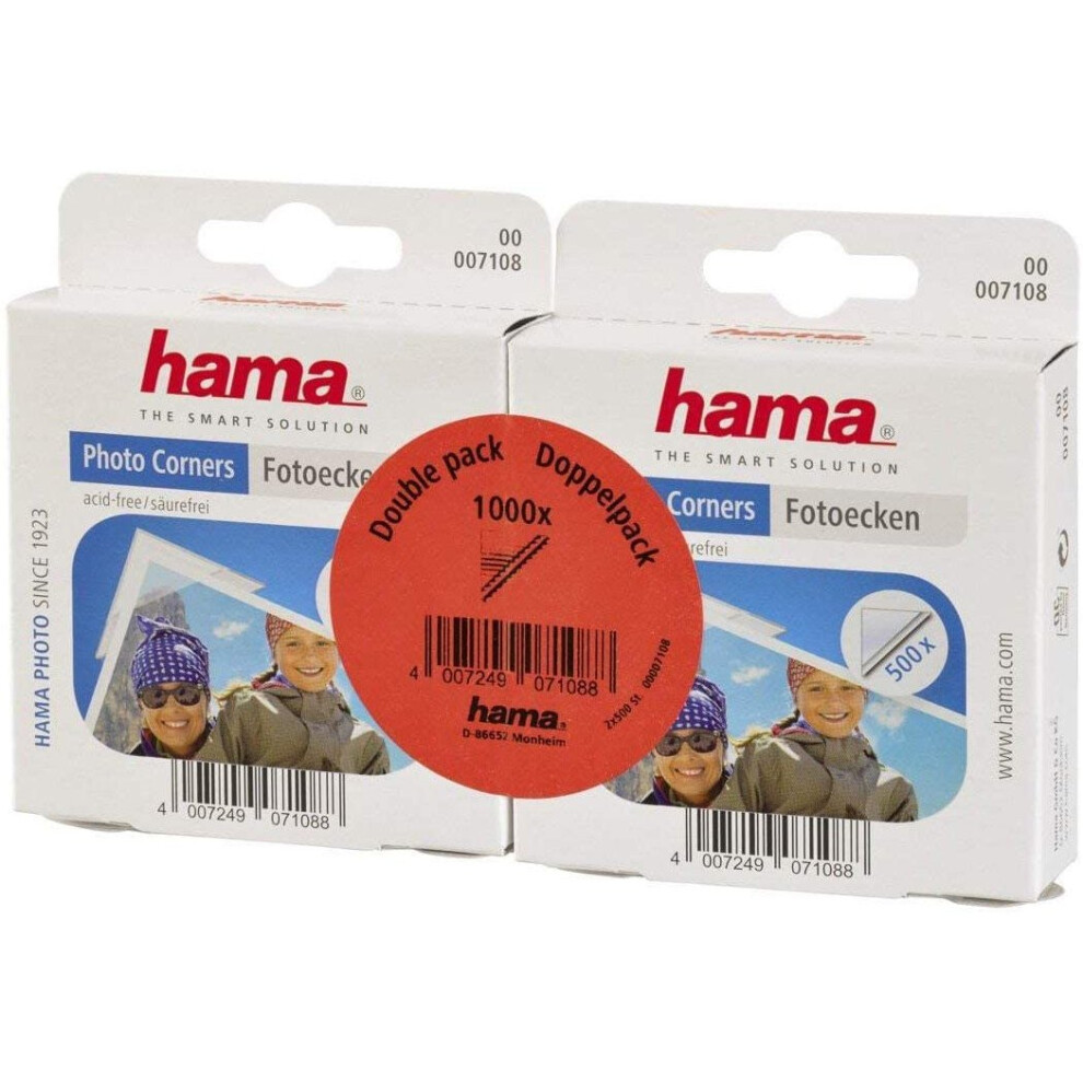 Hama Photo Corners 1000 pcs (Self-adhesive, Suitable for Albums, Convenient Dispenser, Acid-free, Solvent-free, Archive-safe) - Transparent